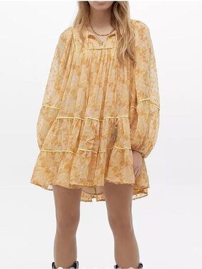 Free People Boho Swinging Mini Dress in Yellow